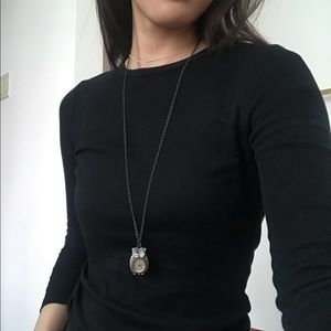 Long bronze owl necklace